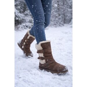 UGG Australia Sheepskin Lined Winter Boots Womens Size 7 Brown Buckles